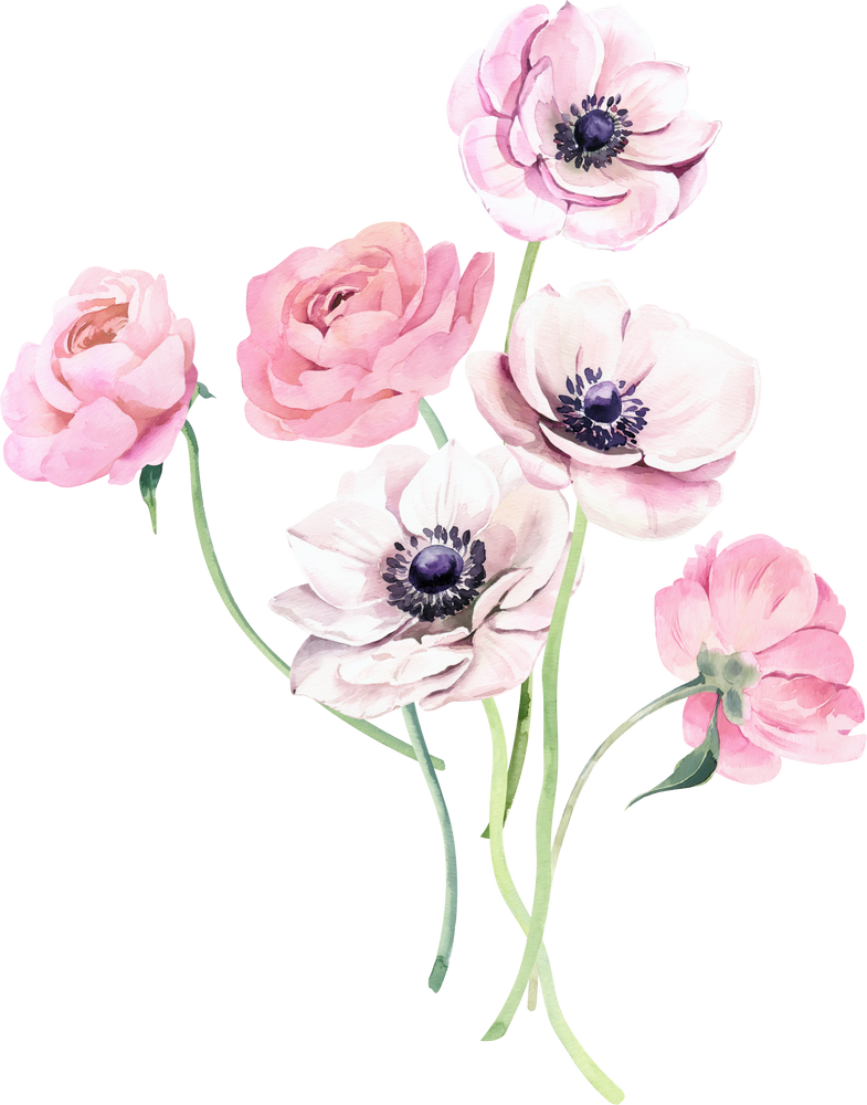 Watercolor Elegant Bouquet with Anemones and Ranunculus