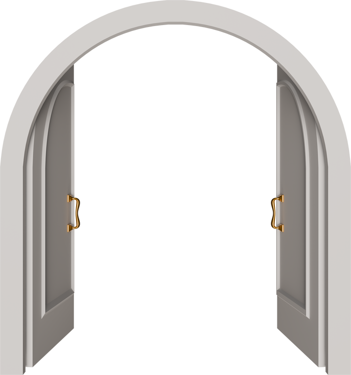 3d illustration of open white arched double doors isolated.
