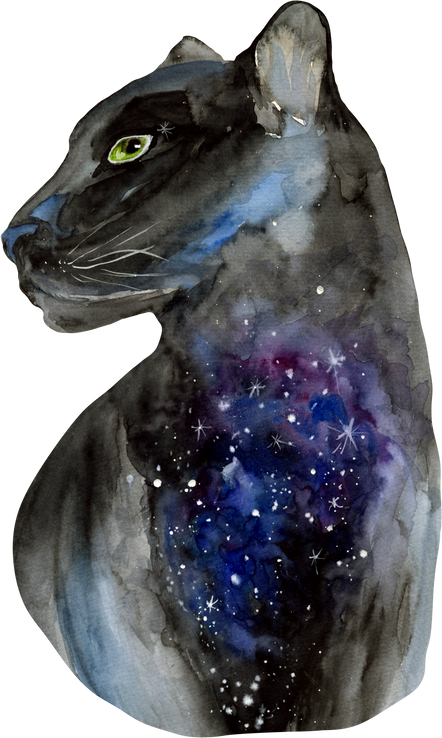 Galaxy watercolor black panther - animals illustration