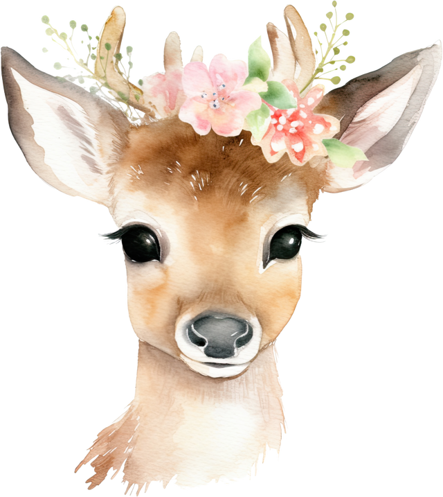 Watercolor Baby Deer with Flower Crown 1